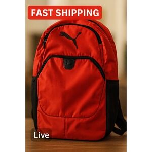 PUMA Red 16" Athletic Backpack w/ Front Pocket & Side Mesh